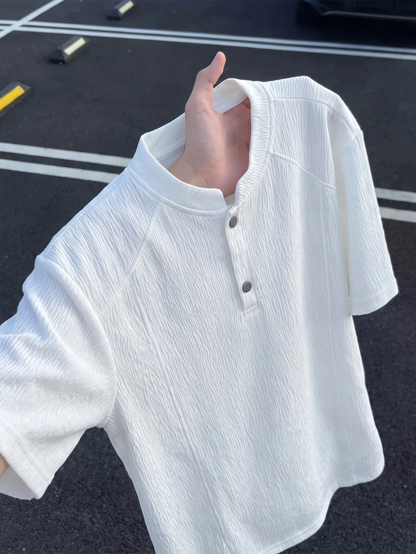 White Ice Silk Men's  Shirt Cleanfit Half Sleeve Summer T-Shirt Standard Fit Youth Fashion Breathable Quick Dry No Ironin...