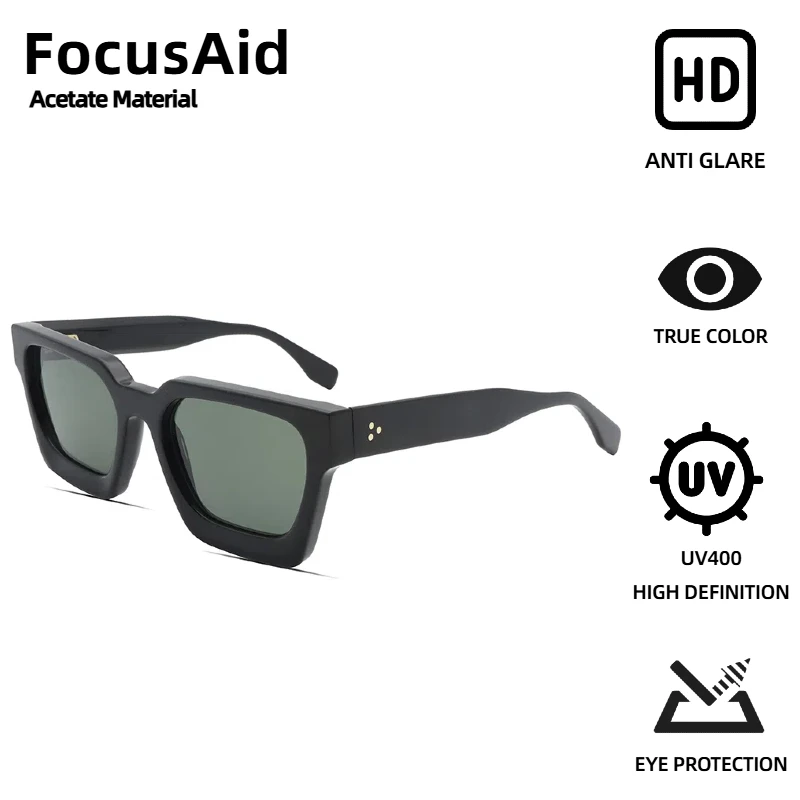 

FocusAid ретро модные женские квадратные солнцезащитные очки мужские заклепки дизайн ацетатные солнцезащитные очки UV400 цветные нейлоновые линзы Gafas De Sol Mujer