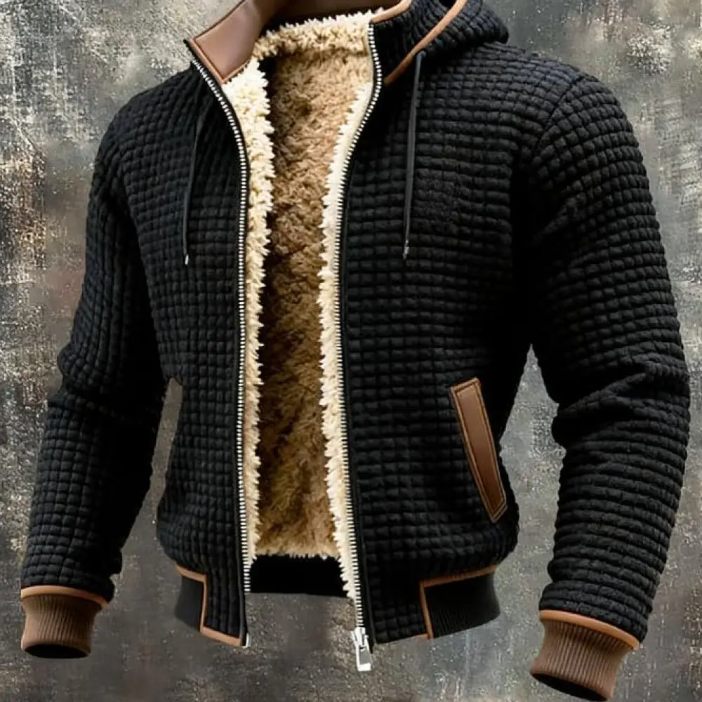 Herren-Winterjacke mit Kapuze, verdickte, warme, mit Fleece gefütterte, winddichte Parka, lässige Oberbekleidung, lockere Passform, Thermobekleidung.