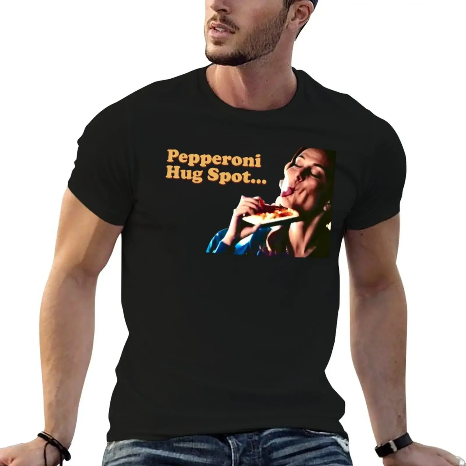 Pepperoni Hug Spot T-Shirt customizeds graphic t shirts cotton graphic tees tops black t-shirts for men