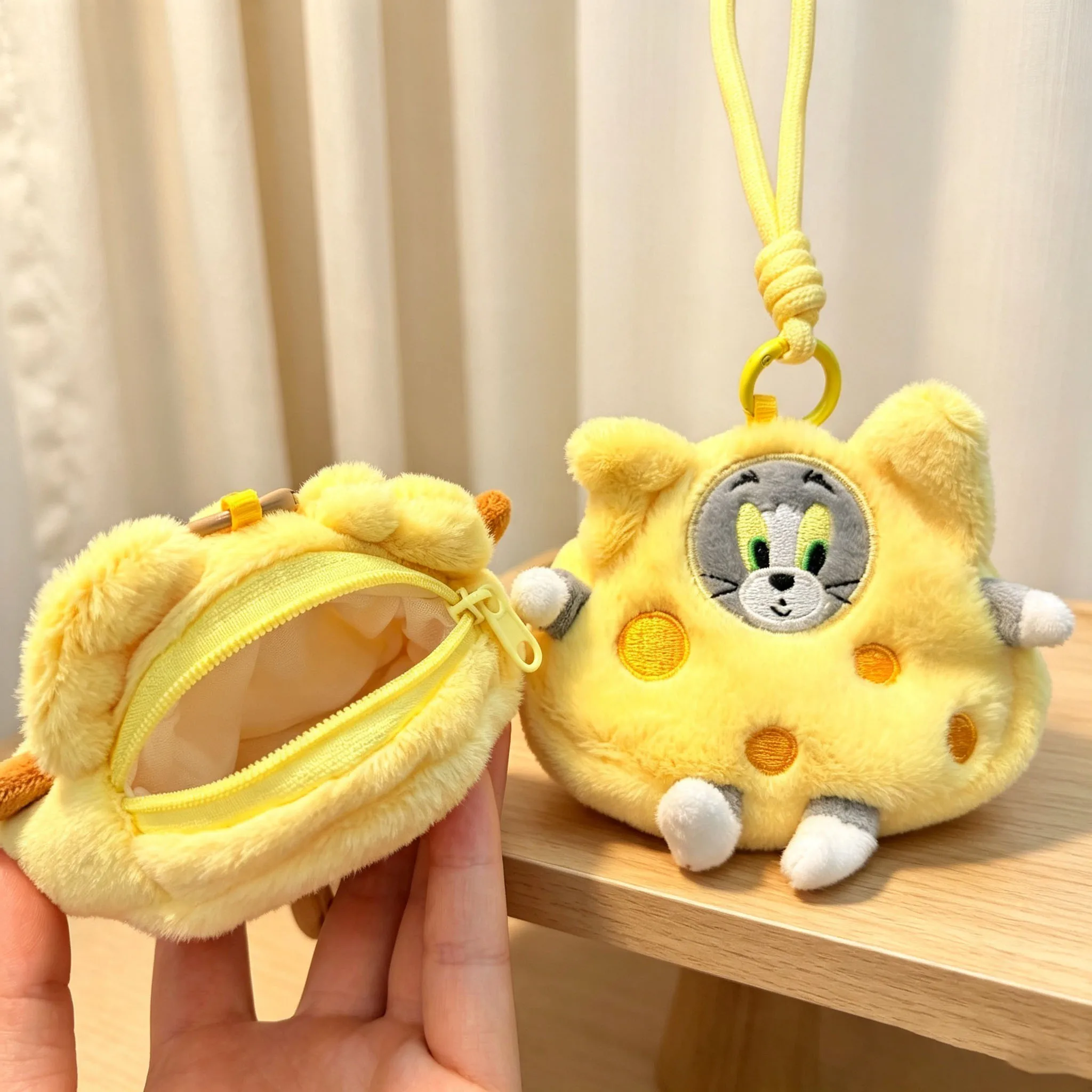Cheese Shape Plush Coin Purse Cartoon Zipper Storage Pouch Earphone Pouch Backpack Hanging Keychain Ornament Christmas Gift