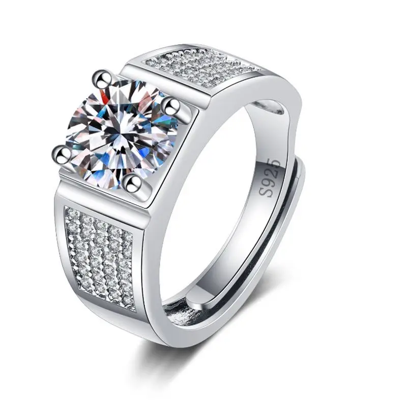 Men's S925 Sterling Silver Moissanite Ring - Brilliant Sparkle Wedding Band, Bold Engagement Ring Alternative, Luxury Gift