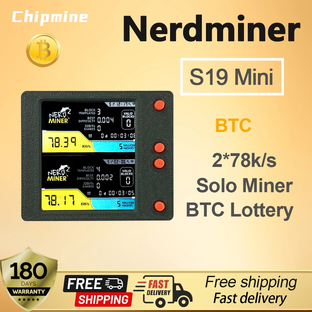 Nerdminer S19 Mini Firmware v1.6.3 Original 2* 78K/S BTC Lottery Solo Miner Nerd Miner