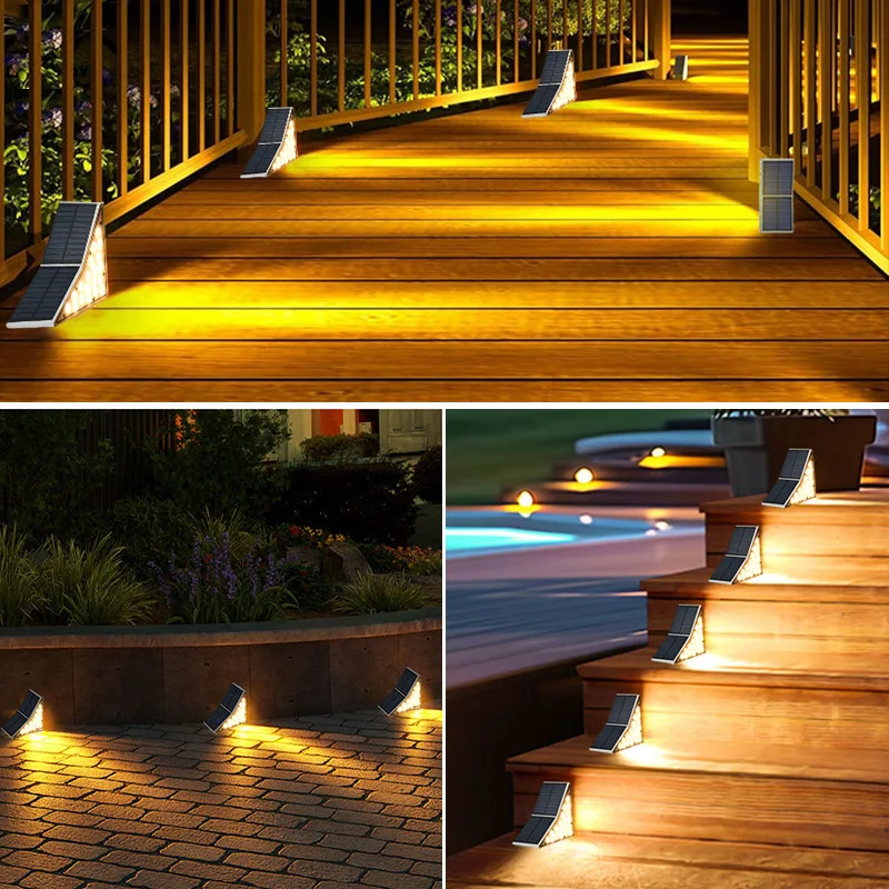 Lámpara LED de escalera Solar impermeable para exteriores, lámpara de paso Triangular, plataforma de escalera de decoración de jardín y patio