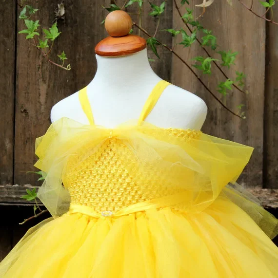 Belle Princess Baby Girls Dress Yellow Kids Baby Christmas Halloween Costumes Beauty Beast Cosplay Dress Flowers Girls Ball Gown