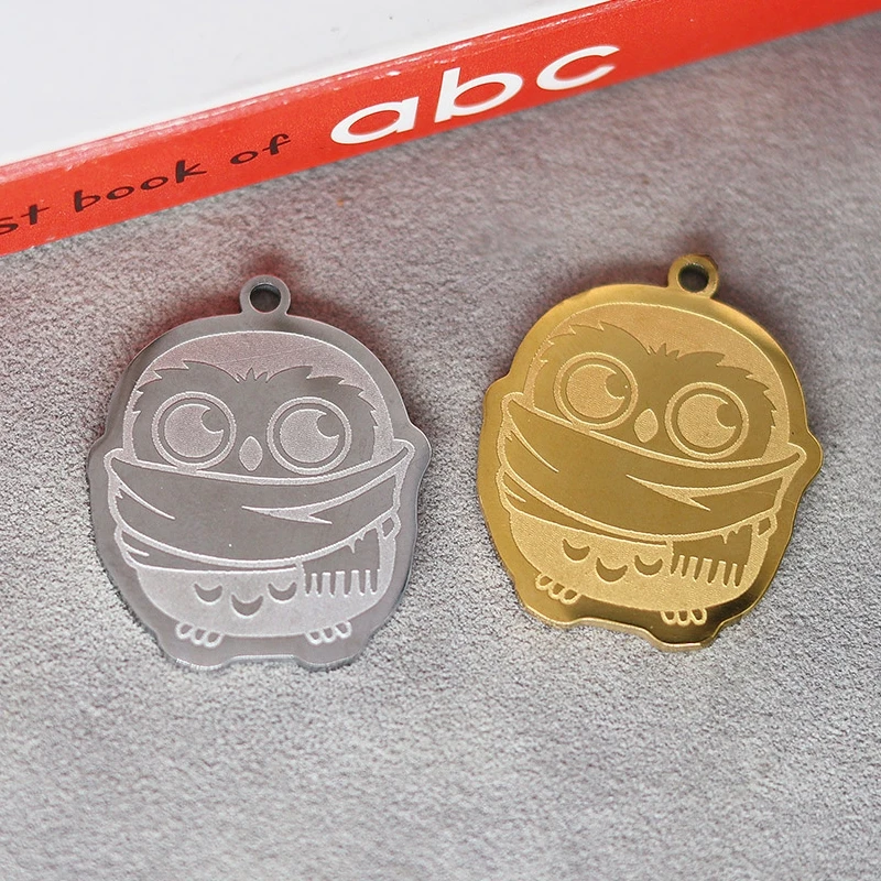 2PCS Stainless Steel Cartoon Owl Anime Pendant Charms For Jewelry Making DIY Craft Necklace Keychain Gold/Silver Color Accessory