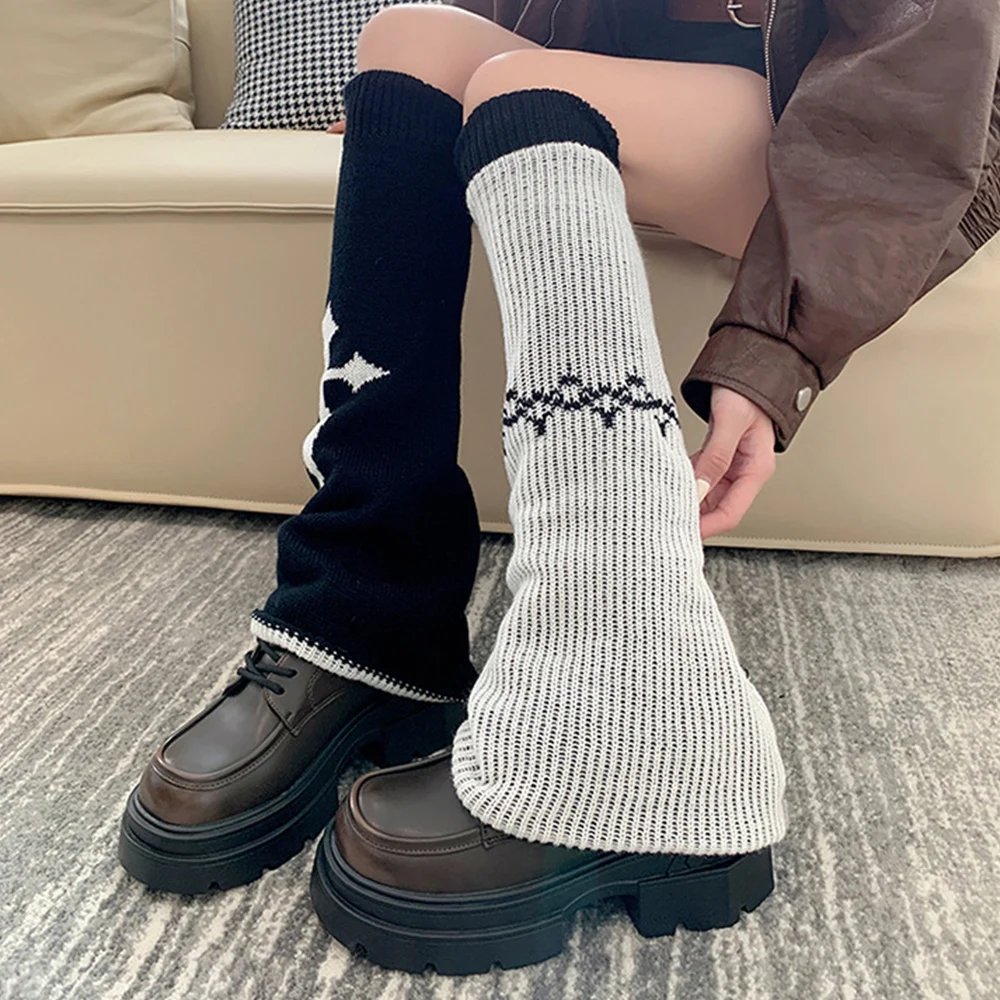 Hot Y2K Girls Leg Warmers JK Girls Lolita Wool Knitted Foot Cover Five pointed Star Wide Leg Socks Set Subcultural Warm Socks