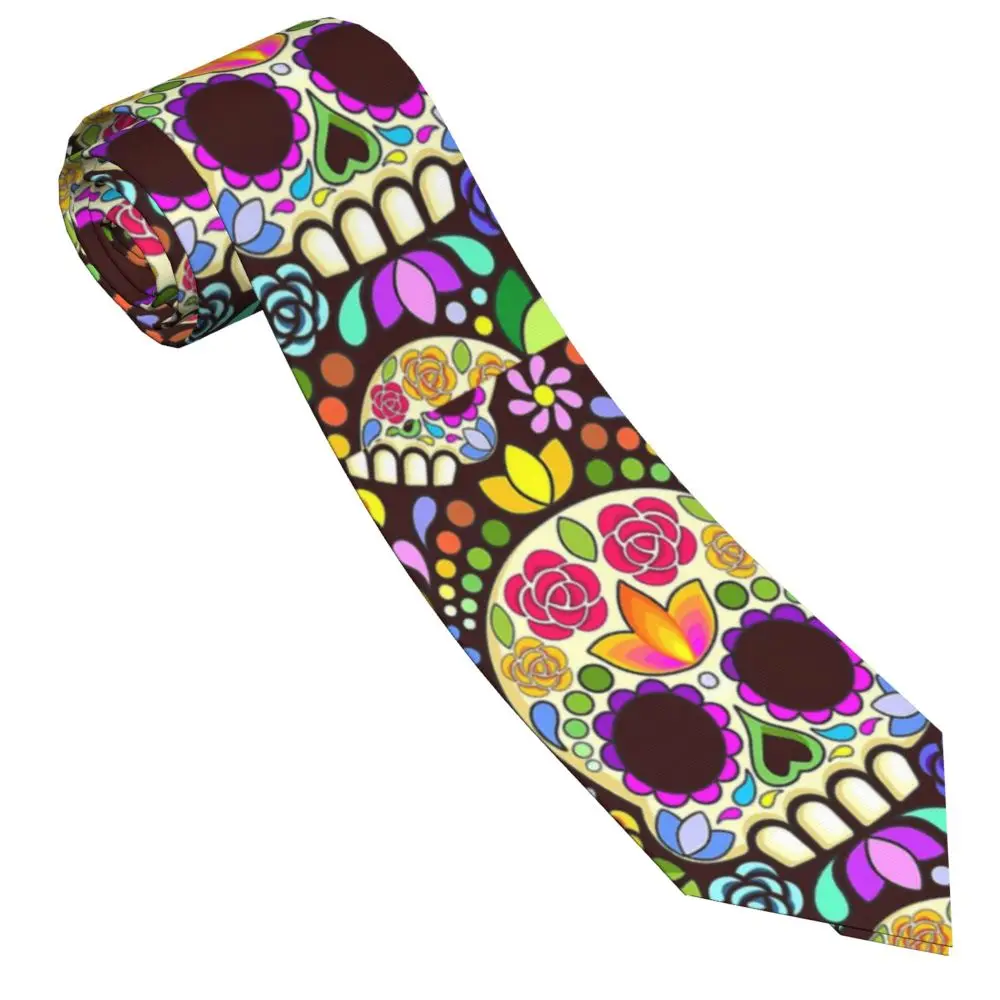 

Skull Floral Mexican Calaveras Men Necktie Silk Polyester 8 cm Classic Neck Ties for Mens Accessories Office