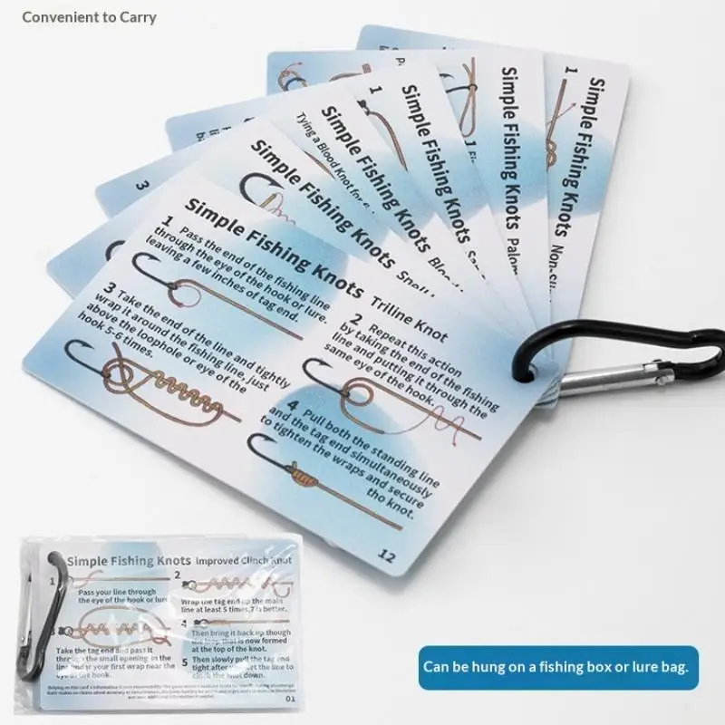 Fishing Knot Guide Cards 6Pcs Waterproof PVC Material with 12 Clear Instruction Clips for Fishing Enthusiasts Gifts