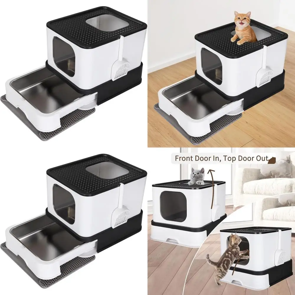 Große Katzentoilette in Schwarz mit Hohen Wänden, Auslaufsicherer Schale und Leicht zu Reinigender Antihaftbeschichtung aus Teflon