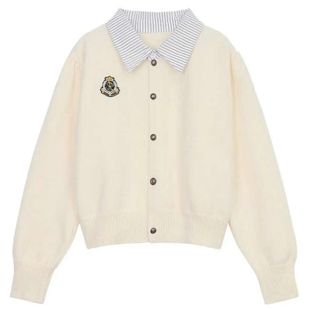 

Women's College Style Splicing Fake Two-Piece Knitwear Early Autumn Loose Long-Sleeved Cardigan Top Knitwear