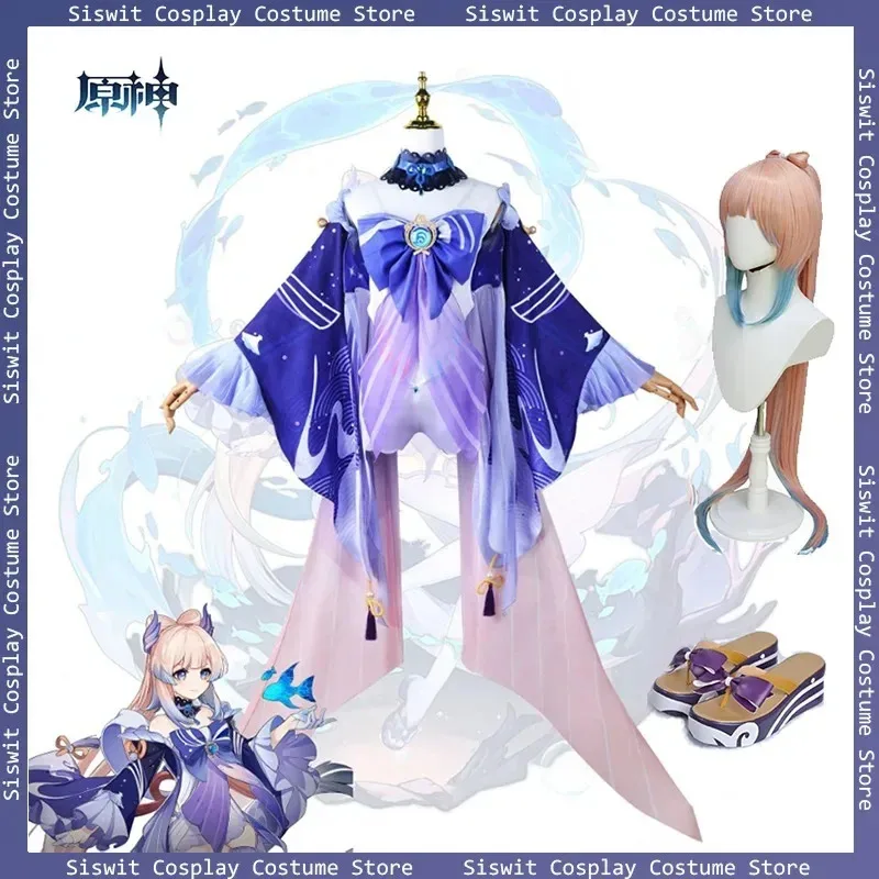 Game Genshin Impact Sangonomiya Kokomi Cosplay Costume Shoes Wig Dress Full Set Character Props Accessories Carnival Dress Up