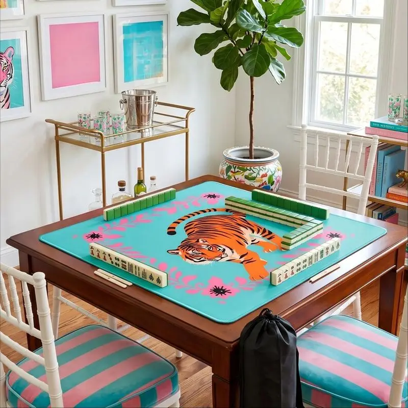 VIKAMA Teal Tropical Tiger Mahjong Mat Waterproof Non Slip Outdoor Pad Pool Patio Party American Mahjong Desktop Cover
