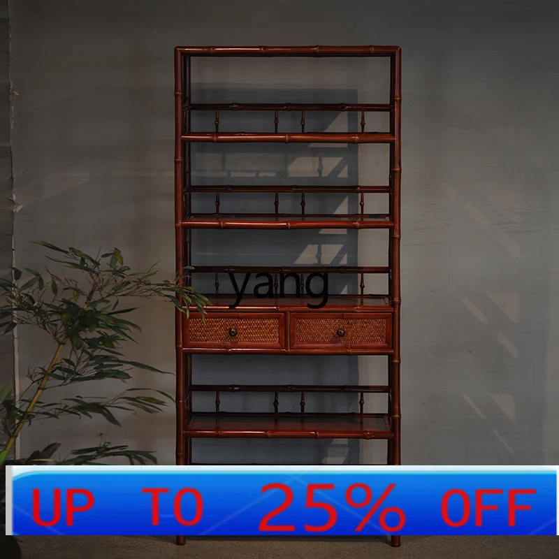 

LH Ming-style bookshelf handmade round bamboo antique grid rack Chinese display rack
