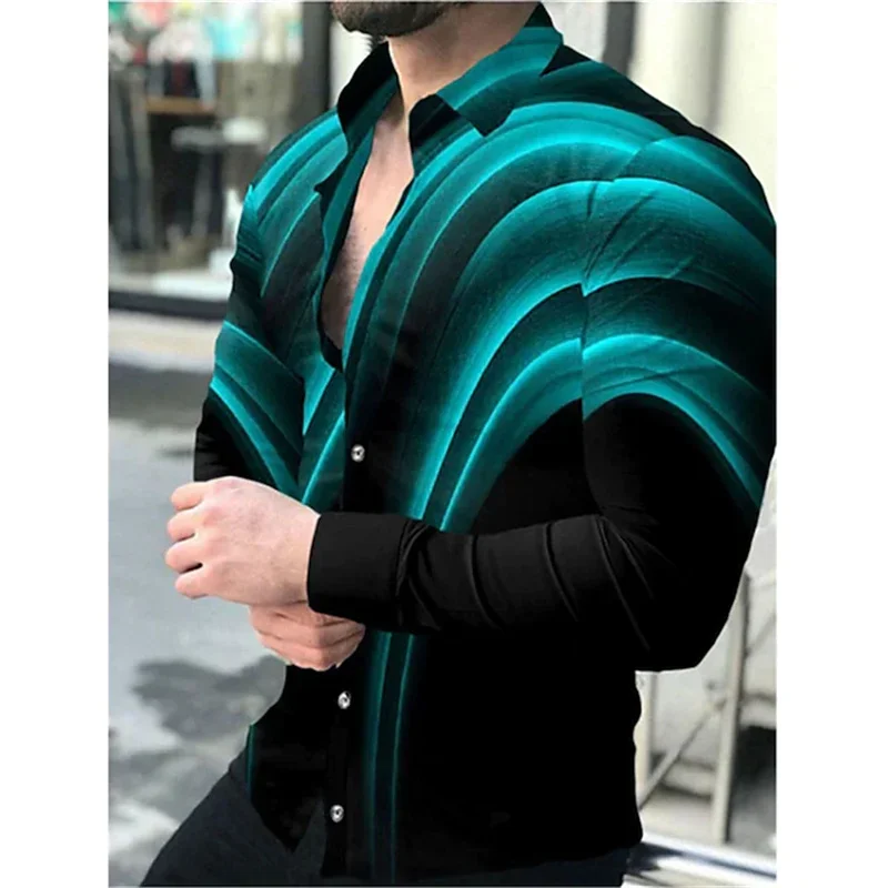 

Fashion luxury men's shirt single-breasted shirt leisure streamer line printing long-sleeved shirt men's Hawaiian cardigan 2023