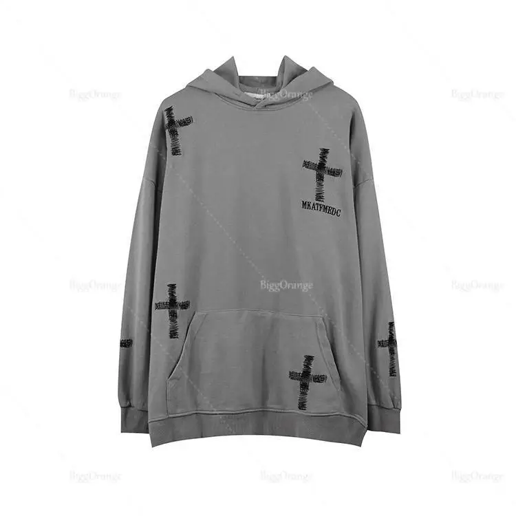 High Quality Cross Embroidery Hoodie Oversize Sweatshirt European And American Harajuku Casual Y2k Streetwear For Men And Women