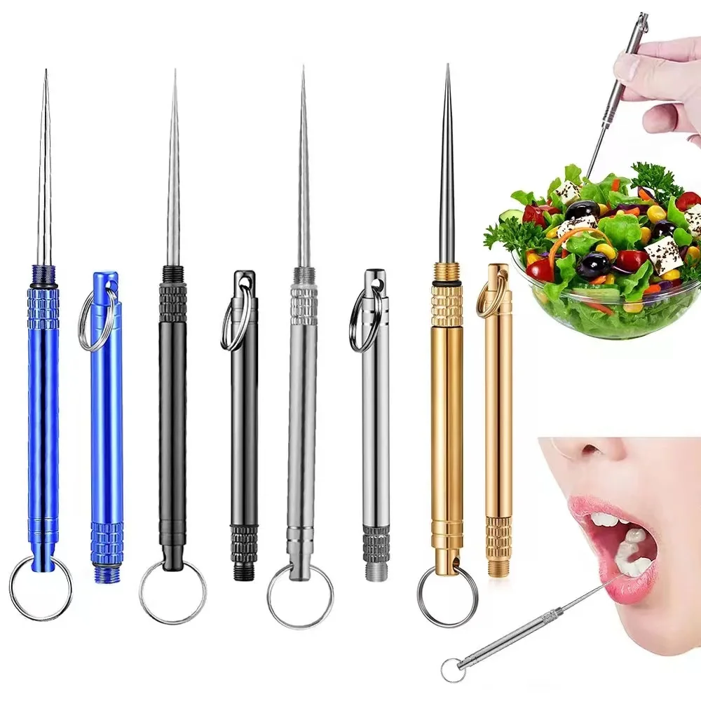 Outdoor Pocket Toothpick Titanium EDC Portable Mini Toothpick Fruit Fork Camping Tool Toothpick Tube Is More Durable Than Floss