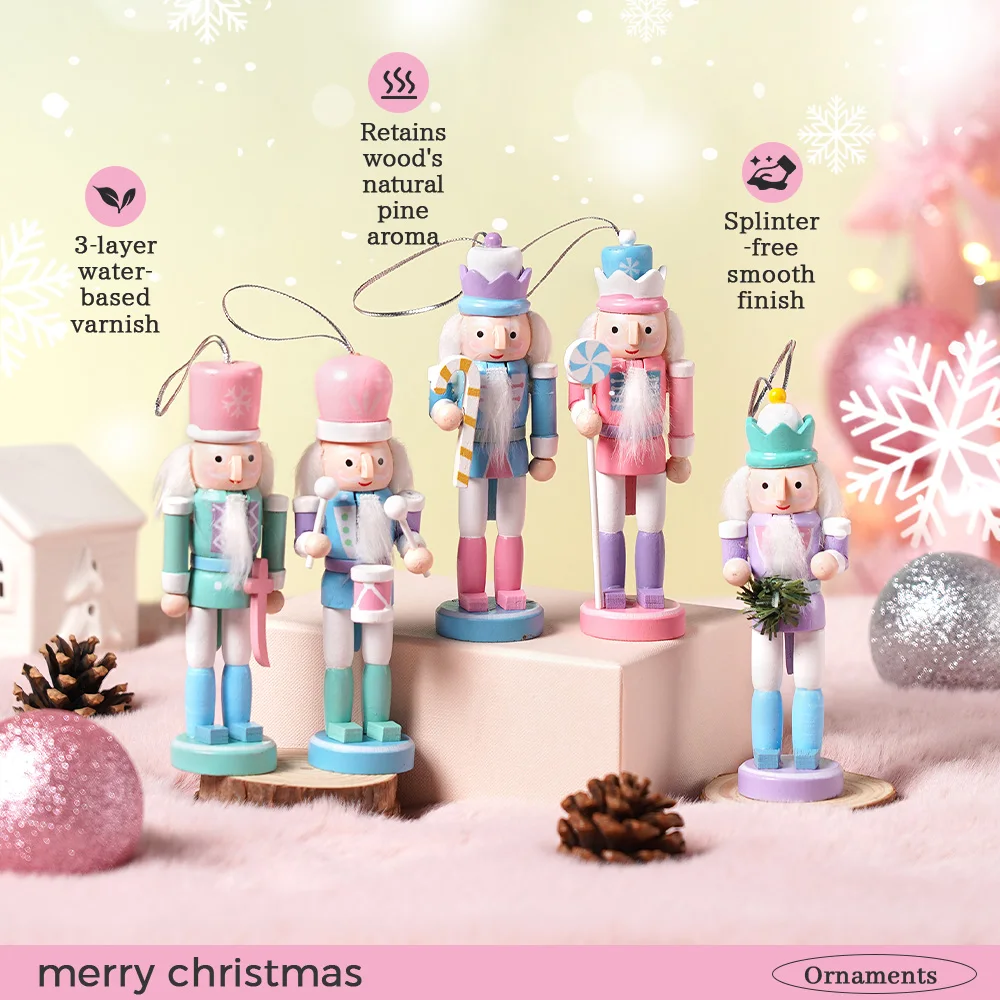 12CM Nussknacker Macaron Puppe Set Anhänger Dekorativer Artikel Handgefertigter Nussknacker Soldat Anhänger Weihnachtsdekoration Geschenk