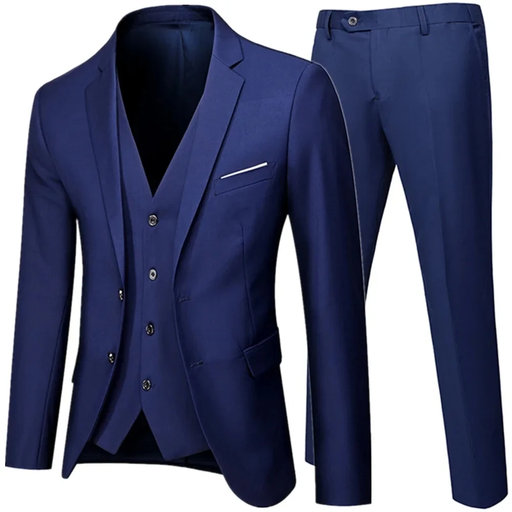 

Business Suit Jacket Coat Blazers Trousers Waistcoat Men's Wedding Three Pieces Pants Vest Large Size Professional Suits