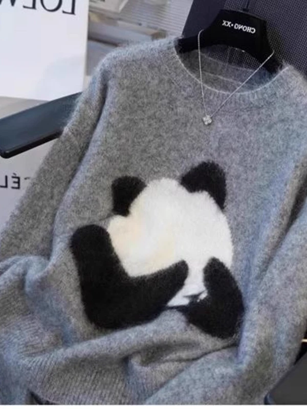 

plus Size 300 Pou Lazy Cartoon Panda Knitted Sweater Women's Winter New Sle Soft And Comfortable Unique Sweater Korean S...