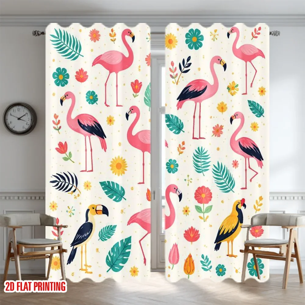 Bohemian Tropical Parrot Flamingo Digital Print Curtains 2pcs Waterproof Window Drapes for Living Room Bedroom Home Decor