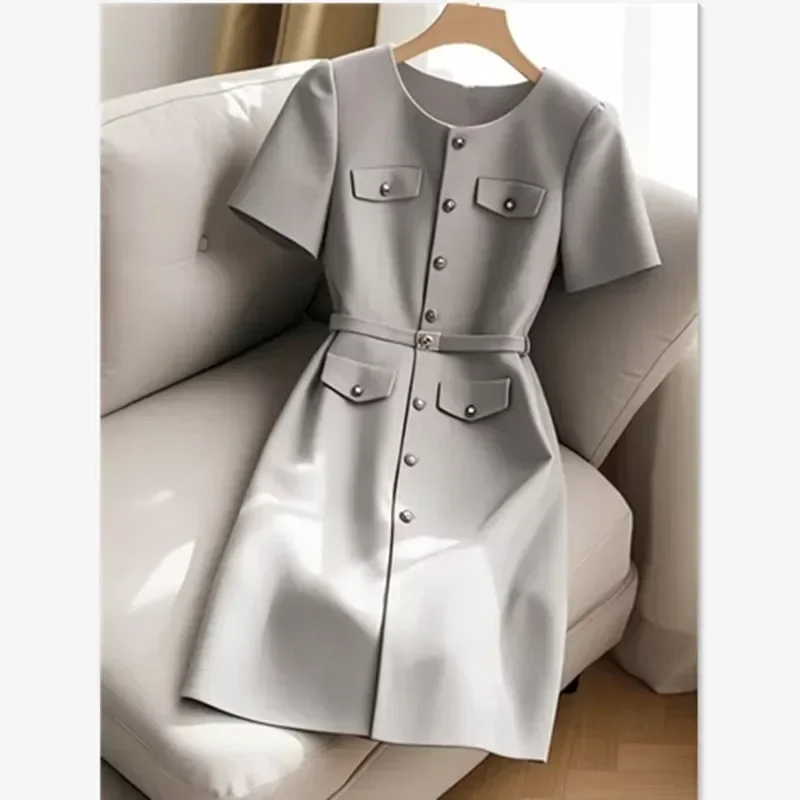 

Элегантное офисное женское облегающее платье в стиле поп-францу, женское летнее модное вечернее платье трапециевидной формы с короткими рукавами и поясом, роскошная одежда