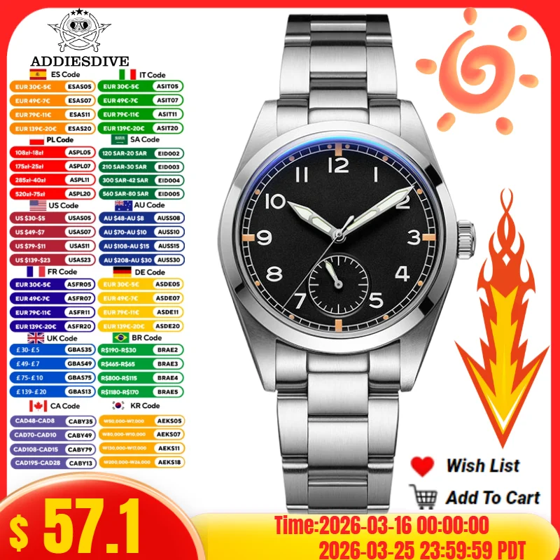 

ADDIESDIVE Man Watch BGW9 Super Retro Luminous Stainless Steel 100M Waterproof Business Clock Bubble Mirror Glass Quartz Watch