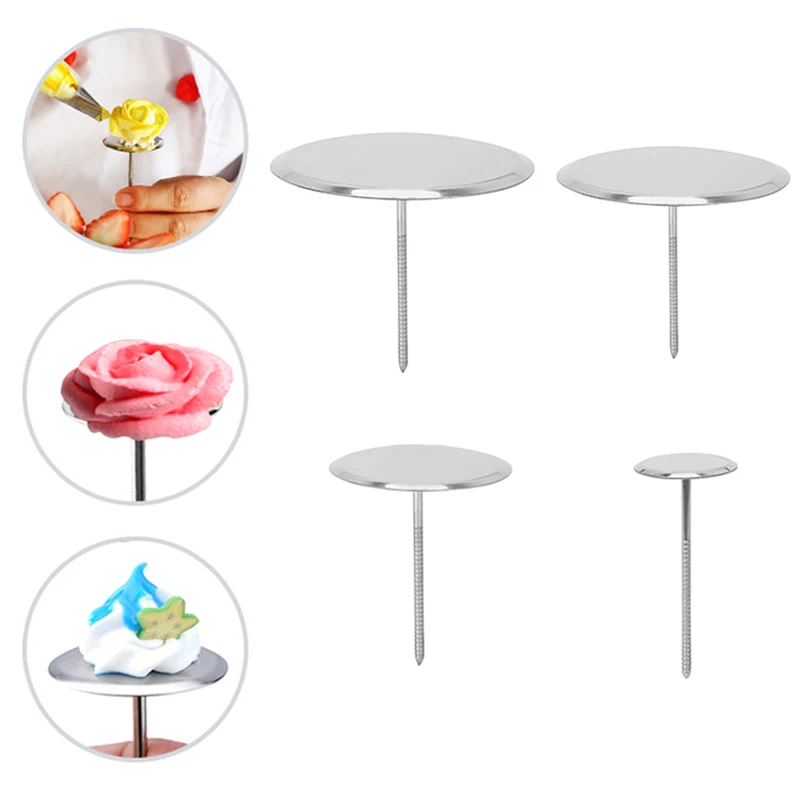 Stainless Steel Piping Nail Tips Cake Chocolate Biscuit Flower Decorating Needle Stand Cream Transfer Tray Baking Pastry Tool