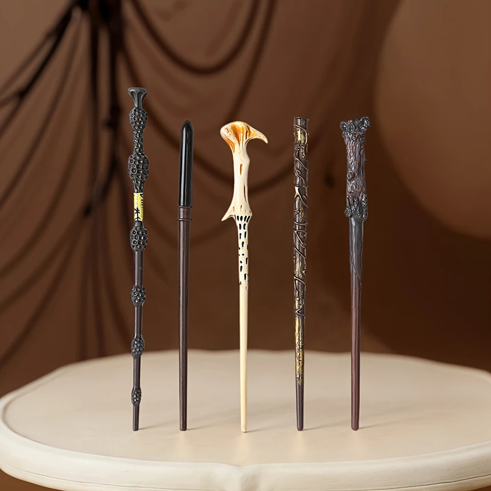 Varita de mago de Halloween de 5 piezas, varita de mago tallada a mano, accesorios de varita de Halloween para Halloween, Navidad, Cosplay