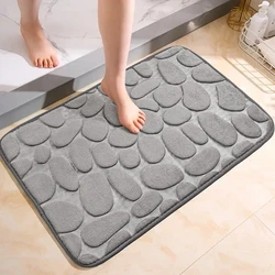 3D Non Slip Bathroom Mat Cobblestone Embossed Bath Mats Absorbent Doormat Carpet Door Floor Mats Machine Washable Quick Drying