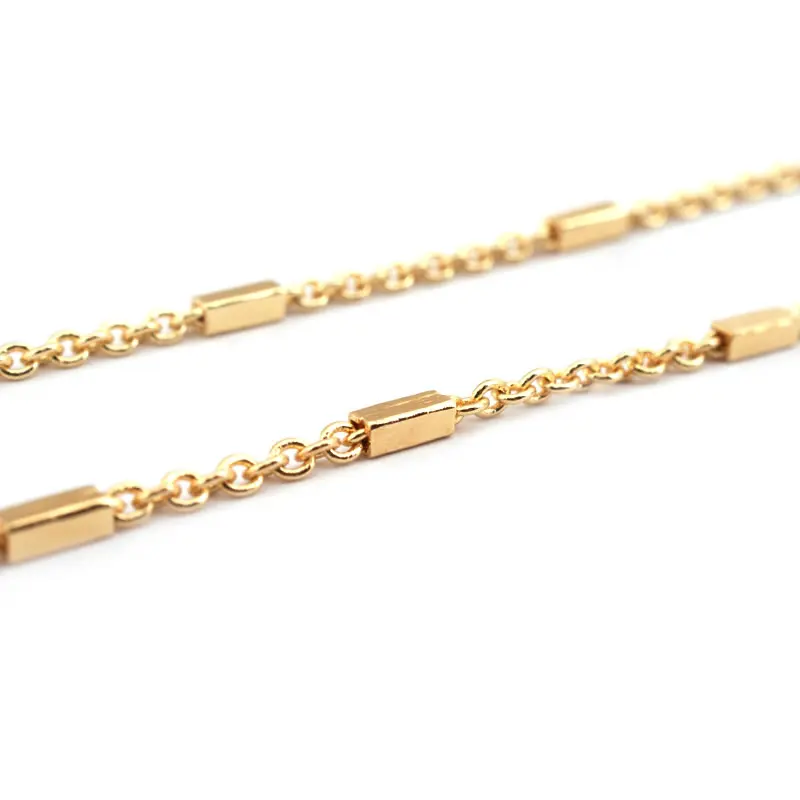 1.6MM High Quality 18K Gold Color Copper Round O Shape Link with Rectangle Tube Chains Necklace Chains Making Materials