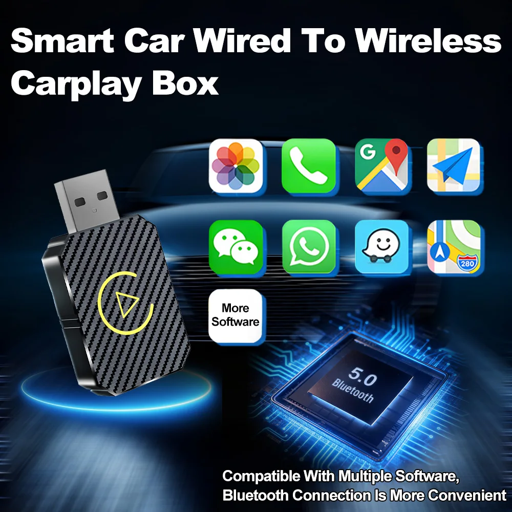 

Car Carplay Wired to Wireless Conversion Box Mini Android Wireless Adapter 2-in-1 Vehicle-to-Machine Interconnection Box