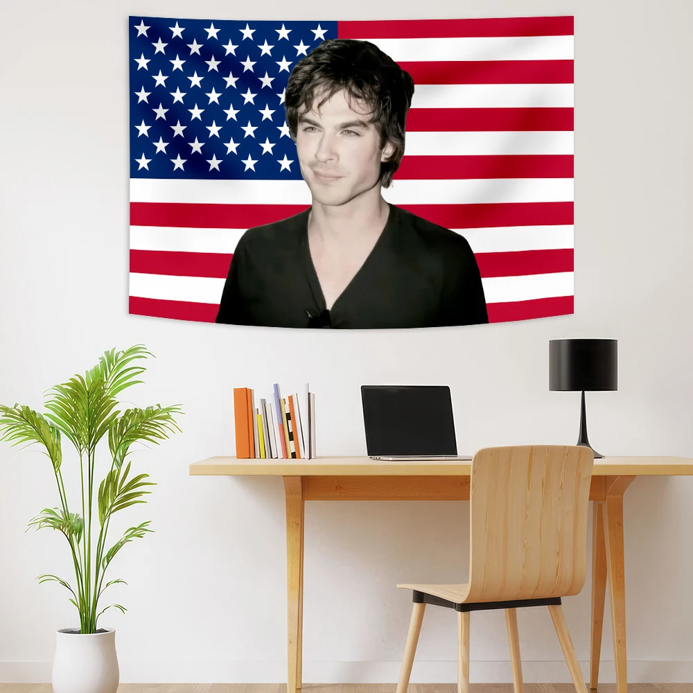 Ian Somerhalder Pink American Flags Vampire Diaries Poster Wall Hanging Damon Salvatorea Background Cloth Bedroom Decor Banners