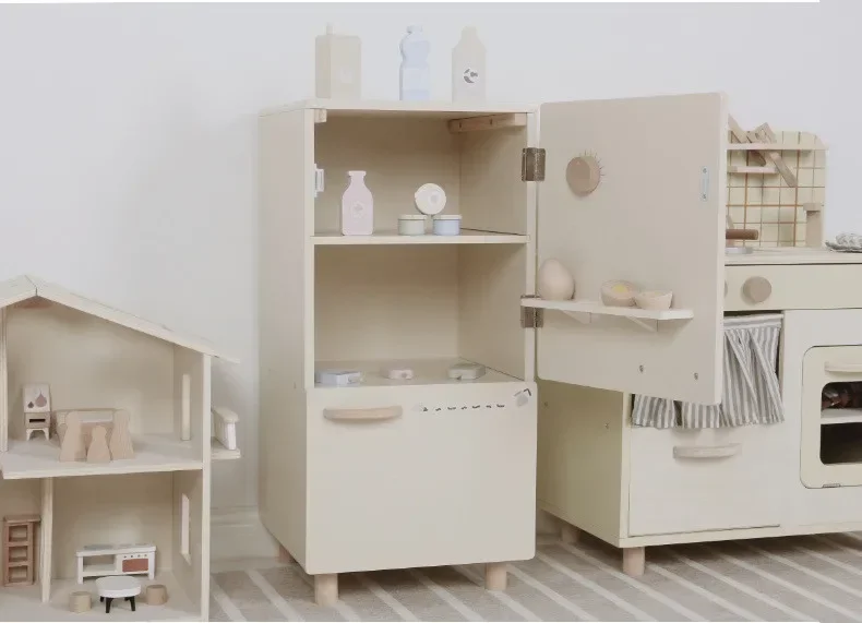 Holzhaus Küche Kinderspielzeug Waschmaschine Kühlschrank Küchenutensilien Kochgeschirr Set Mädchen Baby Geschenke