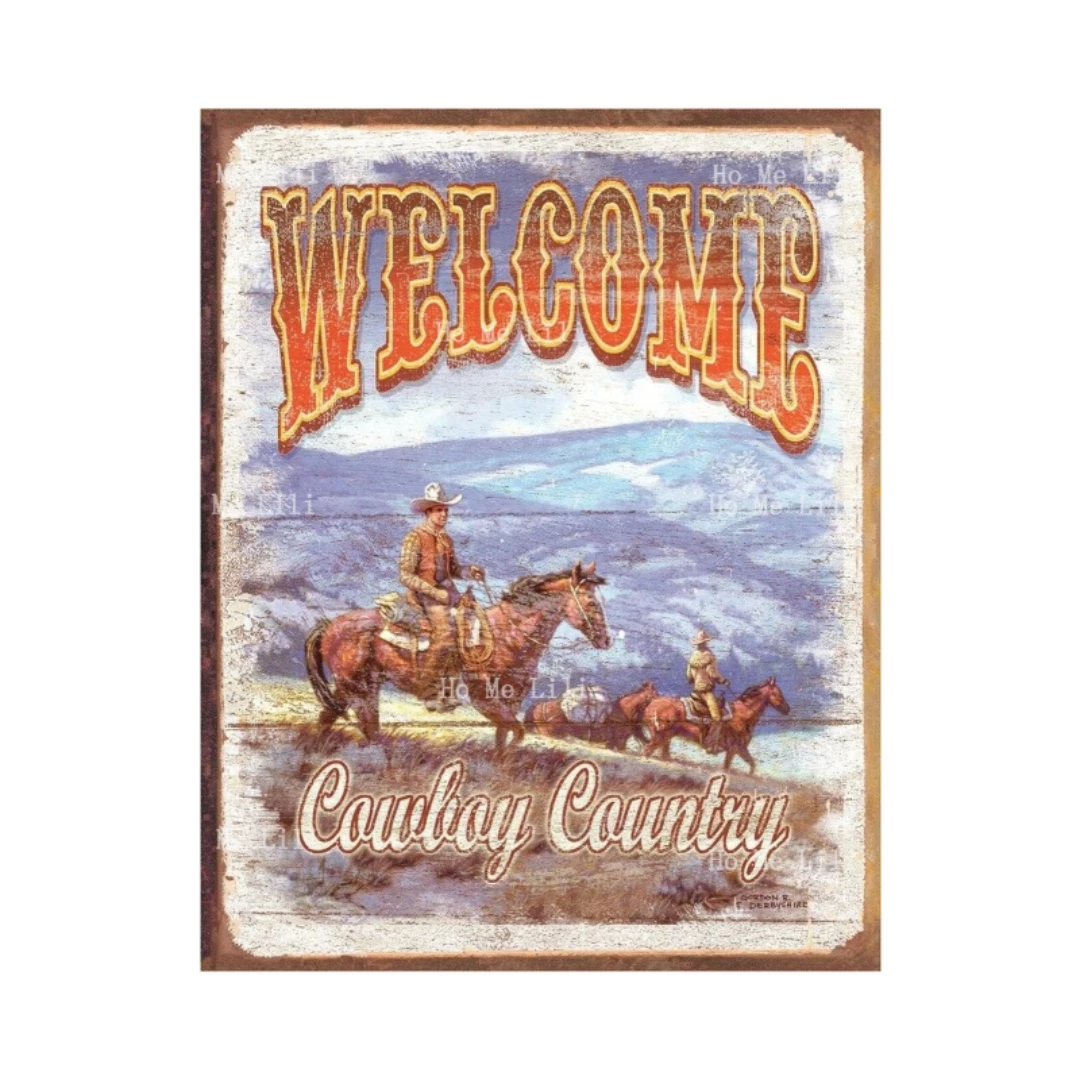 Desperate Enterprises Welcome Cowboy Country Tin Sign Nostalgic Vintage Metal Man Cave Home Wall Decor