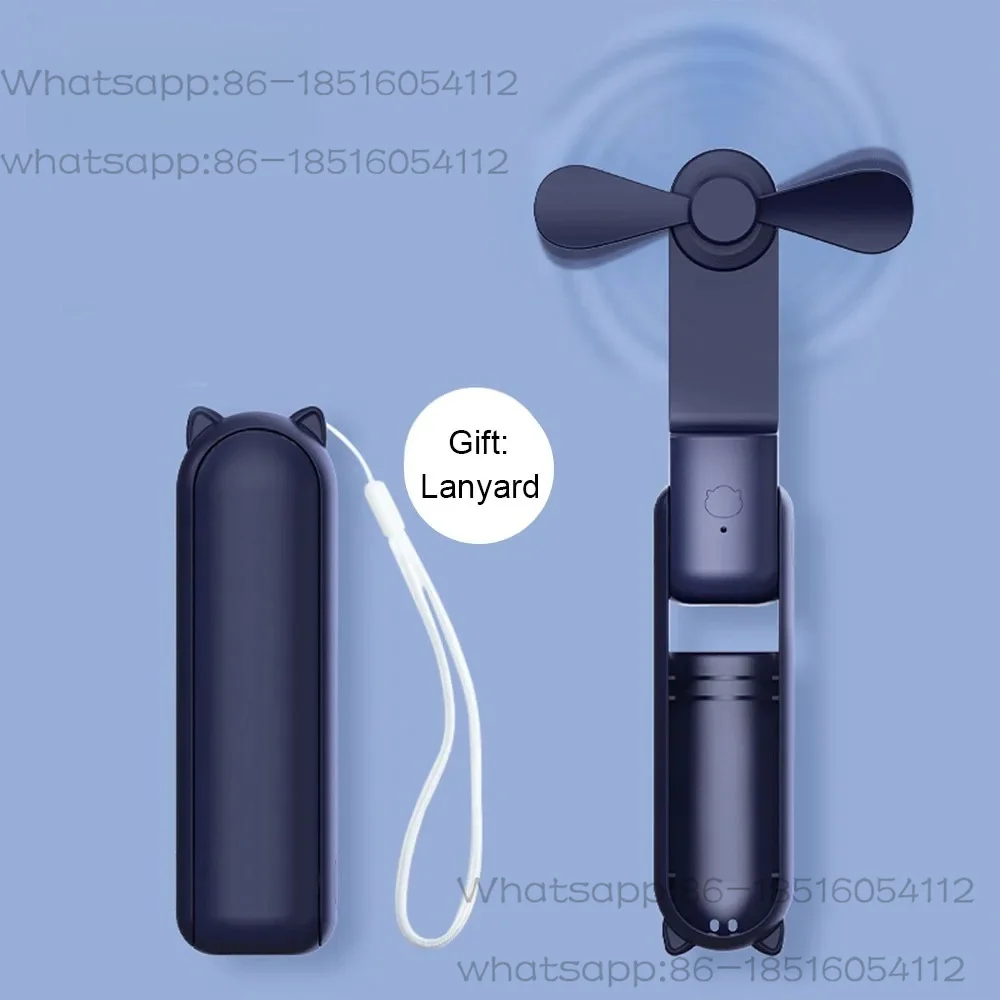 Portable Fan 2000mAh USB Rechargeable 3 Speed Mini Handheld Foldable Fan Hand Held Small Pocket Travel Fan with Handy Power Bank