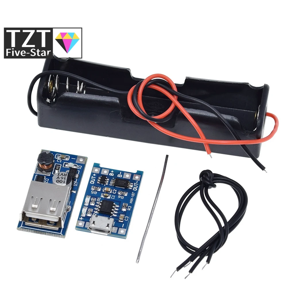 DIY Kit Micro USB 5V 1A 18650 TP4056 Lithium Battery Charger Module +600MA SB Mobile Power Boost Board +18650 Battery Box Case