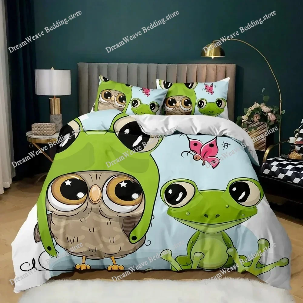 

Owl Bedding Set King Size Cute Owl and Stars Decor Comforter Cover Outer Space Duvet Cover Kids Boys Girls Polyester Quilt Cover