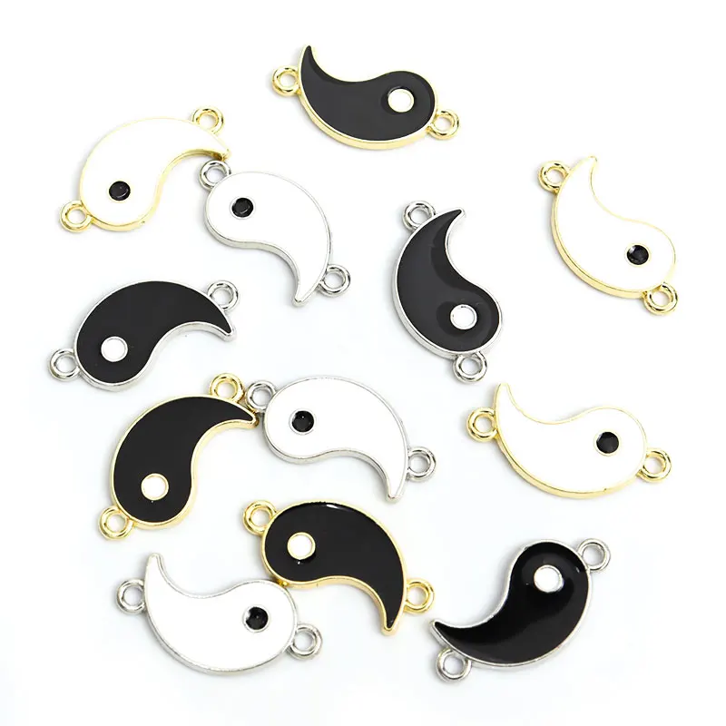 20pcs Tai Chi Yin Yang tema smalto connettori con ciondoli personalità nero bianco colore ciondolo in lega accessorio per collana fatto a mano fai da te