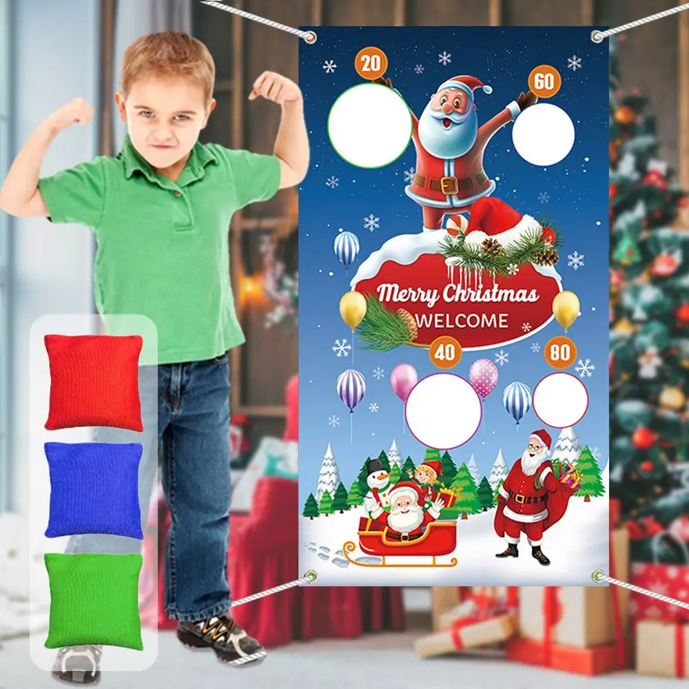 Christmas Santa Claus Party Games Safe Tossing Throwing Banner Outdoor Toy Christmas Throwing Game Flag Play Bean Bags