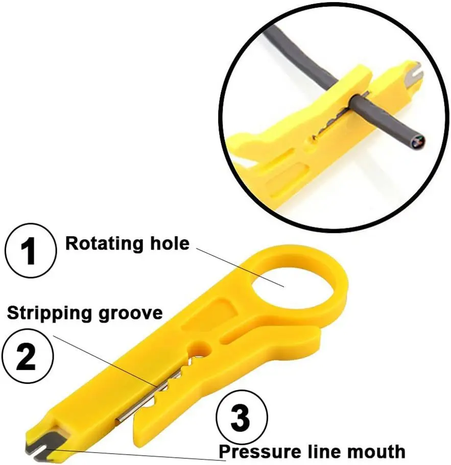 Multi-function Wire Stripper, Simple Cable Punch Down Tool, Network Crimping Pliers, Yellow Cable Stripping Knife for LAN Cable