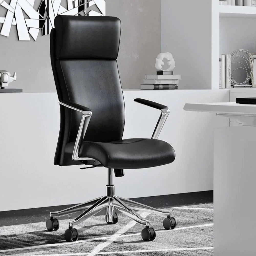 Desk Chairs, Draper Leather Executive Chair with Aluminum Frame- Home Office Chair