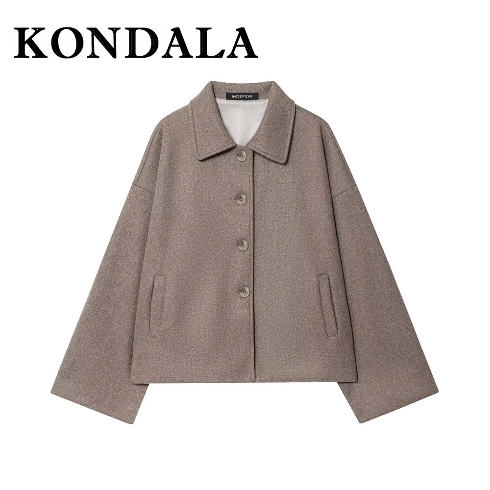 KONDALA Chic Streetwear mode 2025 automne femmes veste Vintage simple boutonnage poche manteau ample décontracté élégant femme vêtements d'extérieur