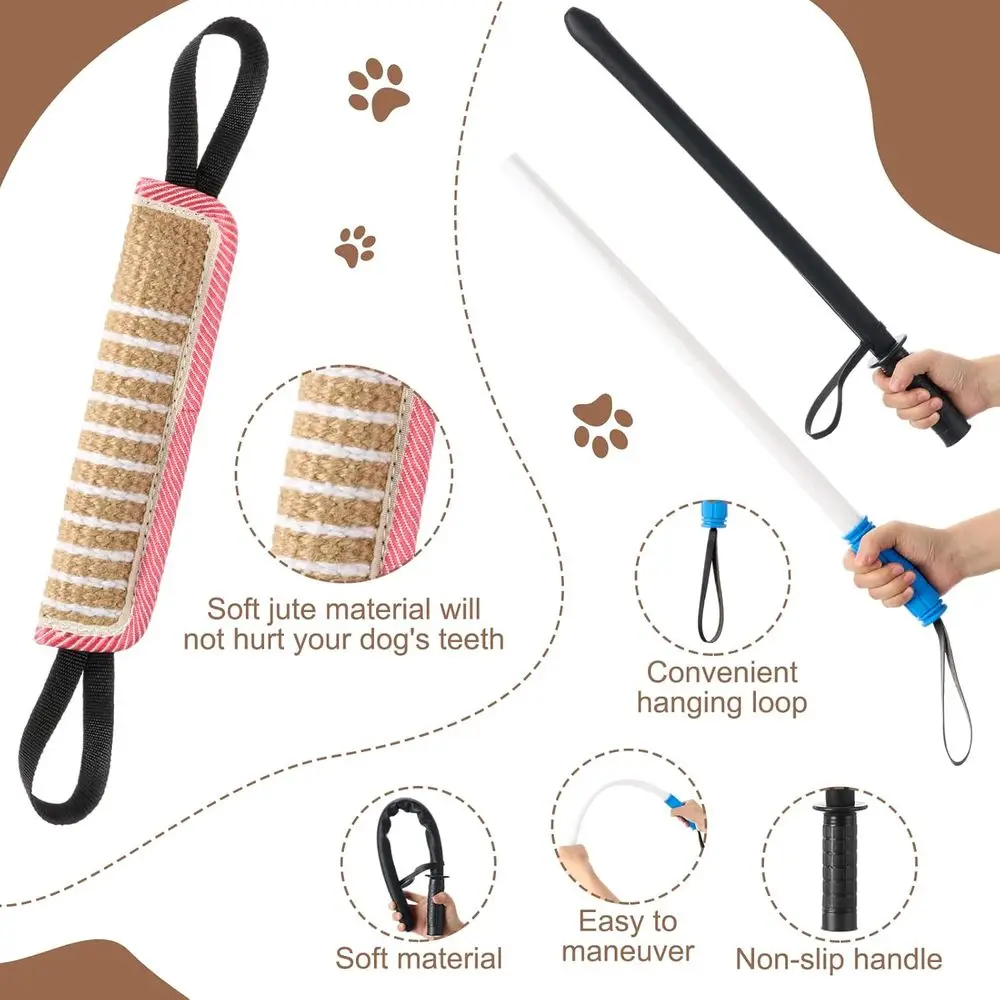 طقم تدريب لدغة الكلاب مع أكمام وسوط وعصا لـ K9، الراعي الألماني، حماية الجرو والتدريب التفاعلي