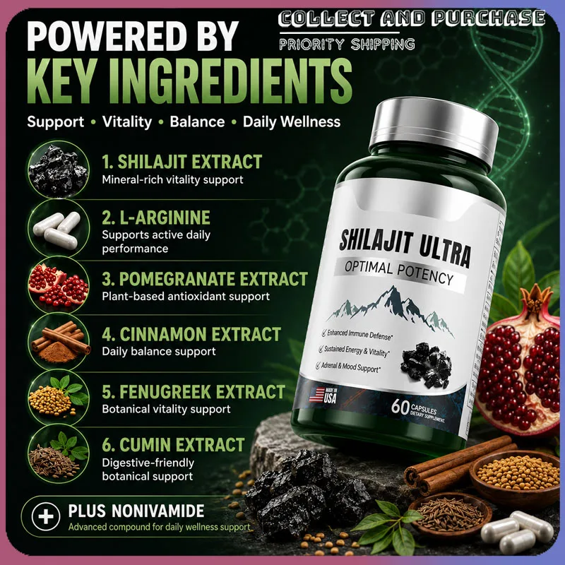 

Herbal Shilajit Natural Mineral Supplement with Fulvic Acid 60 Capsules Daily Wellness Vitality Balance Formula for Men's Health