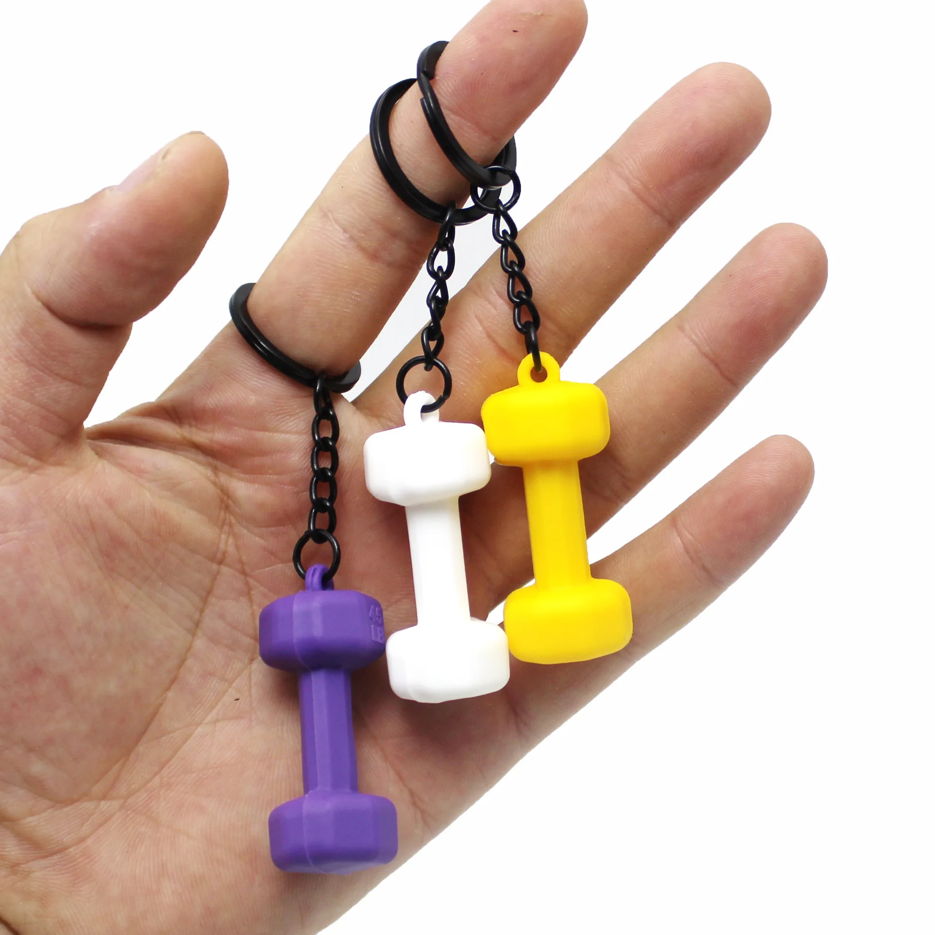 20pcs/lot PVC dumbbell keychain for women key ring creative sports key chain key holder portachiavi llaveros hombre bag charm