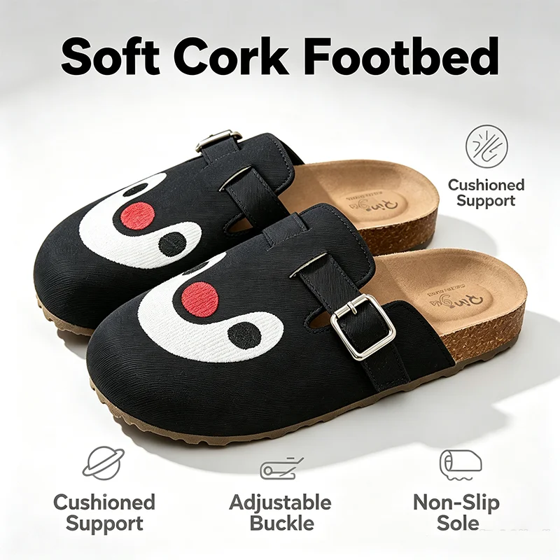 Pingu Cartoon Slip-On Mules Women Soft Cork Footbed Non-Slip Flat Clogs Casual Home Outdoor Slippers