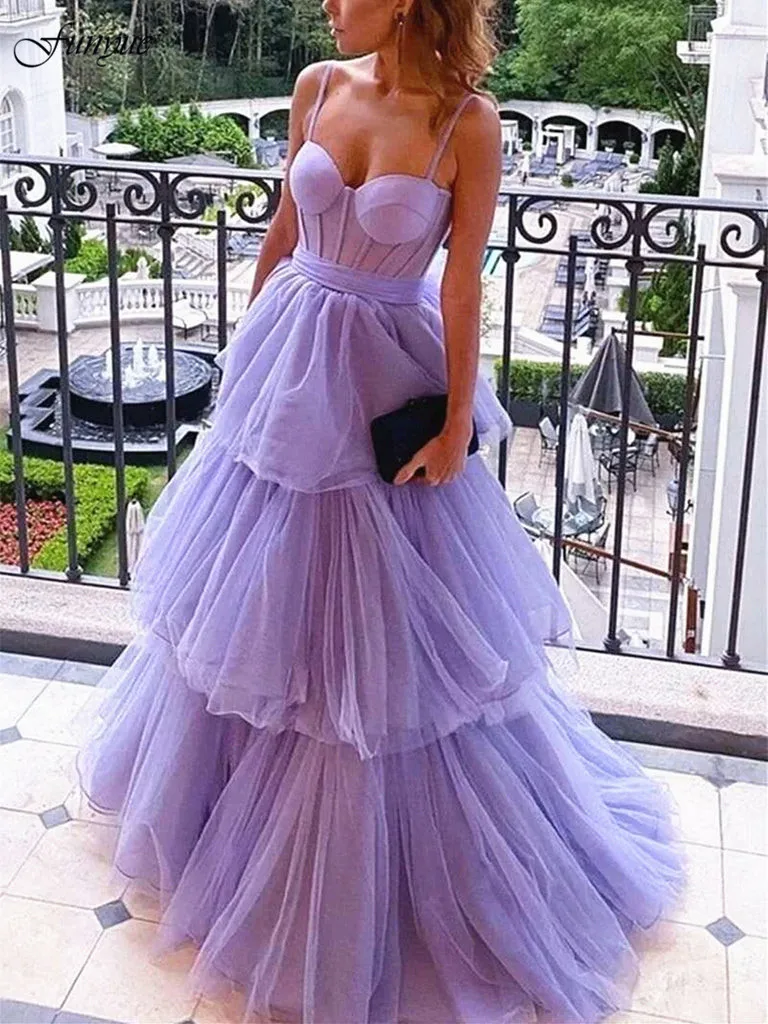 

Funyue Sweetheart Lavender Prom Dresses A-Line Tulle Layered Long Vestidos De Graduación Evening Gown for Women Elegant Party