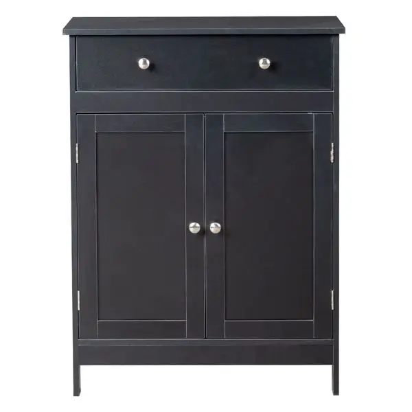 Modern Simple Single Drawer Double Door All Black Particleboard Cabinet