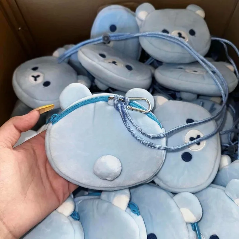 2025 Cute Rilakkuma Plush Coin Wallet Cartoon Blue Tear Bear Mini Hanging Bag Portable Lipstick Jewelry Headphone Storage Bag